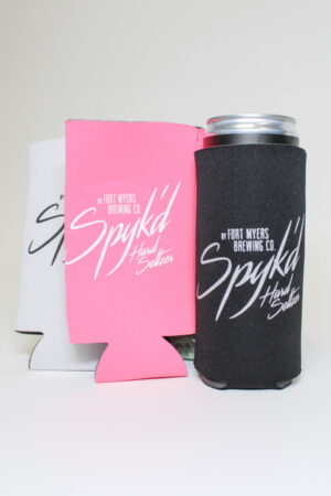 three can koozies with the word'spyked'on them.
